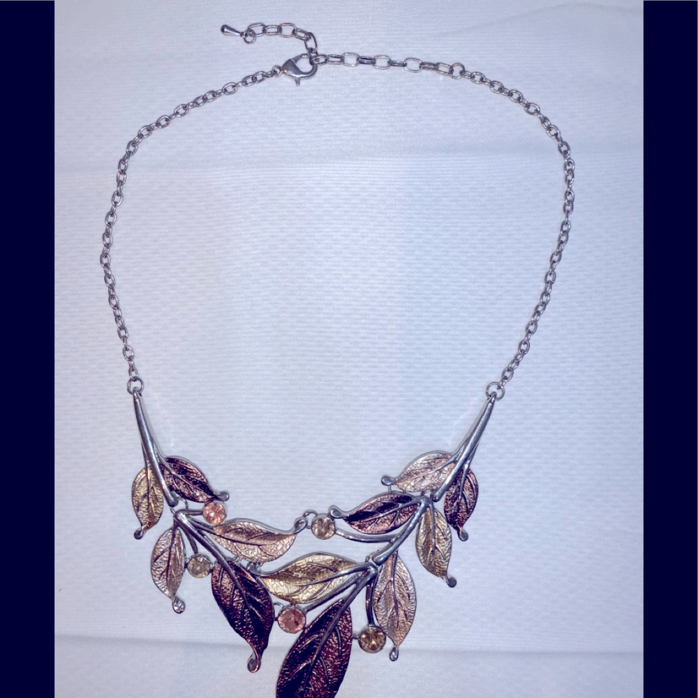 Gold silver and rose necklace with crystals
